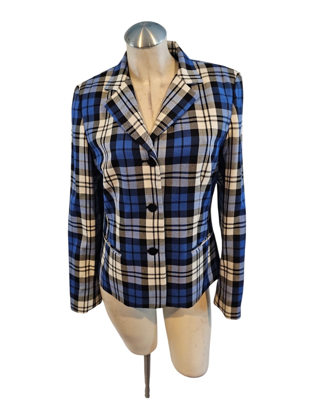 Vintage Nicola Size 10 Blue Black White Plaid Blazer